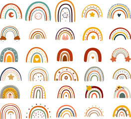 Doodle hand drawn kids rainbows collection. Vector illustration. 