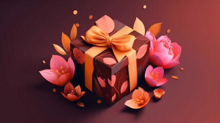 pink lotus flowers and gift box