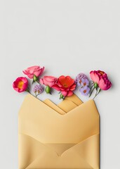 Fototapeta premium envelope with roses and heart, envelope with rose, envelope with roses AI Generative