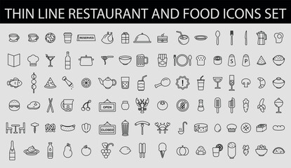 Simple set of vector thin line restaurant and food icons