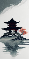 Obraz premium Vintage style Japanese painting. AI generated illustration