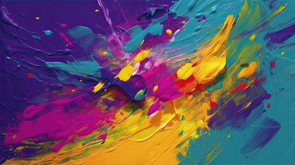 The bold and expressive brush strokes in this abstract background with dynamic paint splatters convey a sense of confidence and strength. Generated by AI.