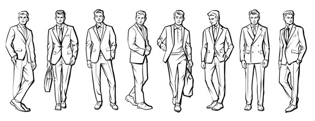 Line Drawing Illustration of Handsome Young Man In Smart Casual Wear. Outline drawing for coloring - 592610932
