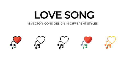 Love Song Icon Design in Five style with Editable Stroke. Line, Solid, Flat Line, Duo Tone Color, and Color Gradient Line. Suitable for Web Page, Mobile App, UI, UX and GUI design.