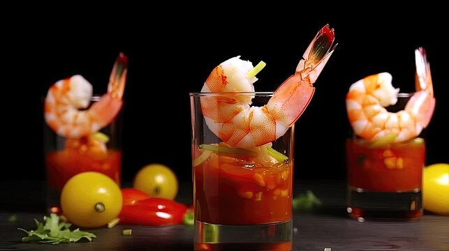 Shrimp cocktail shooters are a timeless classic that always impresses guests. Generated by AI.