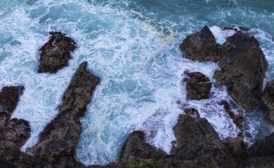 Obraz premium Top view of a beautiful sea on a sunny summer day