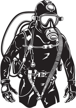 Diving emblem, Underwater swimming and spearfishing, Vector illustration, SVG