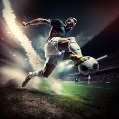 Skilled Soccer/Football Player in Action: The Life of a Professional Athlete. Generative AI