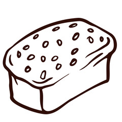 Fresh fitness bread with cereal. Bakery item and element. Graphic outline hand drawn vector illustration isolated on white background for menu, bakery label design.