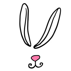 Bunny, rabbits ears and noses for decoration. Vector hand drawn doodle illustrations for Easter, carnival and nature-themed  designs. Isolated on white background