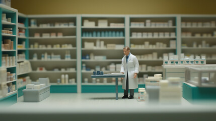 Pharmacist in pharmacy working with medications - Diorama - Generative AI