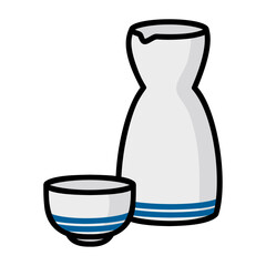 太い線で描かれたカットイラスト / 徳利とお猪口 日本のお酒