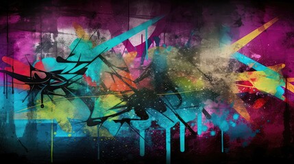 Abstract graffiti background with bold, vibrant spray-paint colors and dynamic textures reminiscent of urban street art. Generated by AI
