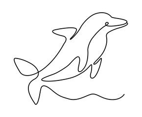 Minimalist dolphin in abstract hand drawn style, minimalist one line drawing. Elegant drawing of continuous lines.