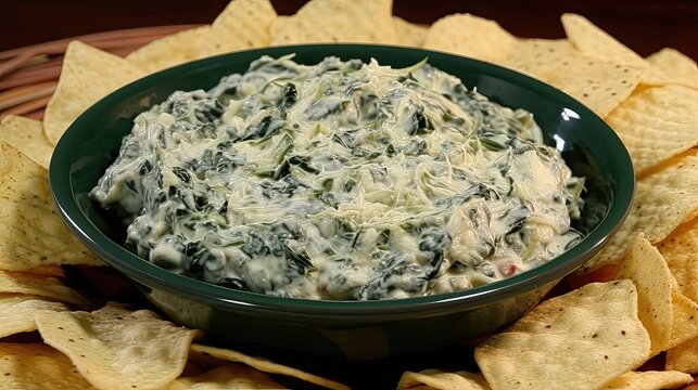 This cold spinach and artichoke dip is the perfect appetizer for any occasion, featuring a creamy blend of spinach, artichokes, and cheese. Generated by AI