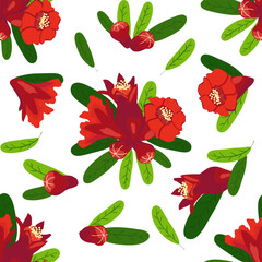 Pomegranate flowers Seamless pattern. Bright leaves and flowers. Shana Tova seamless pattern. Jewish New Year