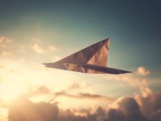 Fototapeta na wymiar A paper airplane flying through the sky