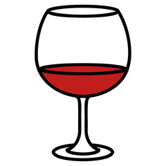 太い線で描かれたカットイラスト / 1杯の赤ワイン ブルゴーニュ型