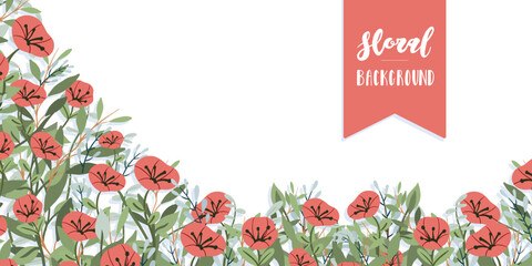 Decorative floral frame background with poppies flowers