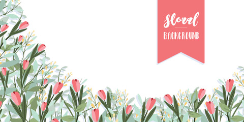Decorative floral frame background with tulips flowers