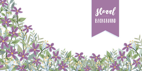 Decorative floral frame background with violets and wildflowers