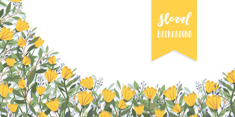 Decorative floral frame background with yellow flowers and leaves