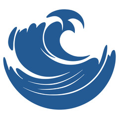 Wave simple minimal logo.Creative sea or ocean illustration. Modern company or corporate element. Abstract geometric icon. Vector illustration. Branding for water. Surf ripple and rive flat blue shape