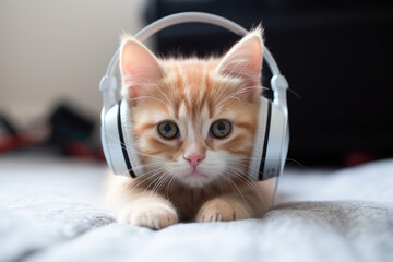 Cat wearing headphones, generative ai
