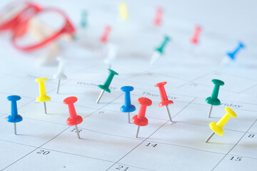 Calendar with business appointments, selective focus