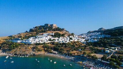 Obraz premium Aerial view of the Rhodes island at daytime in Greece