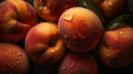 Fototapeta premium peaches, dark background, visible water drops