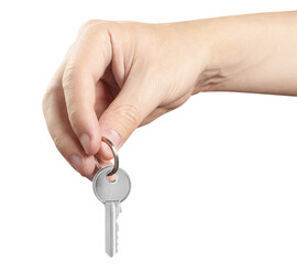 Hand holding a key, cut out