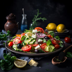 Mediterranean salad with feta cheese, Generative AI