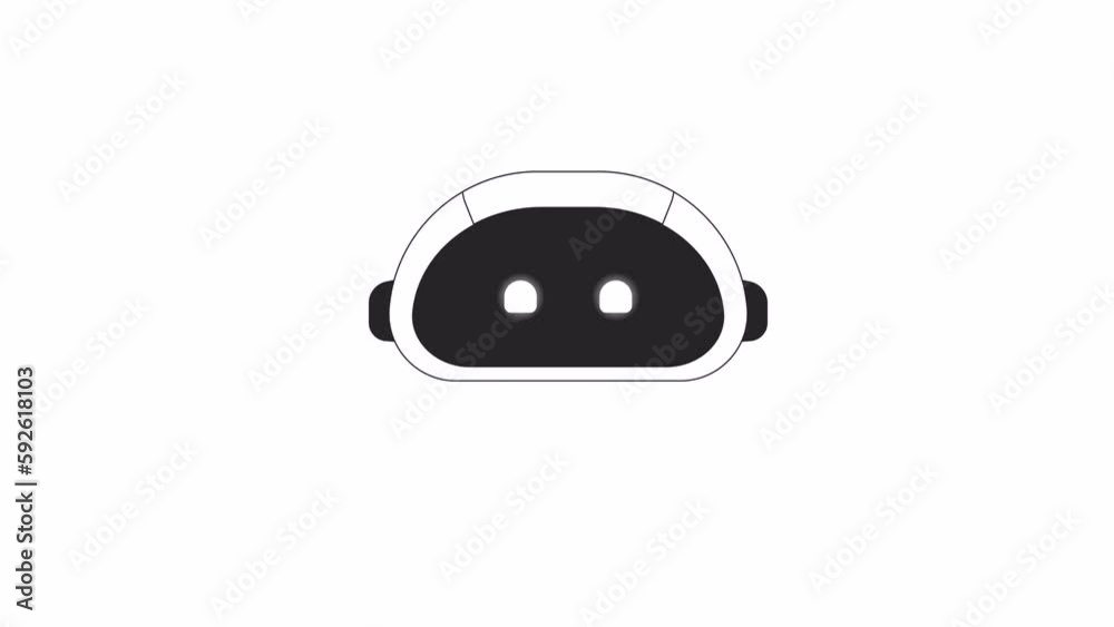 Poster animated bw robot with glowing eyes. black and white thin line icon 4k video footage for web design.