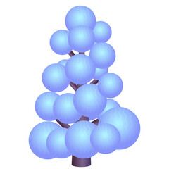 Strange futuristic abstract of blue balls, spheres tree with a beautiful patterned spiral crown in the style of games, for the design of space, parks, landscapes, cards