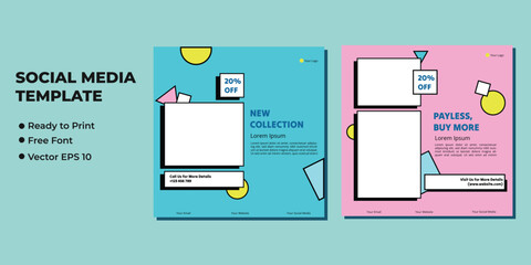 Set of Editable minimal square banner template. Suitable for social media post and web internet ads. Vector illustration with photo college