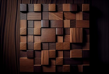 Wood, 3D Wall background with tiles. Square, tile Wallpaper with Timber, Natural blocks. 3D Render. Generative AI