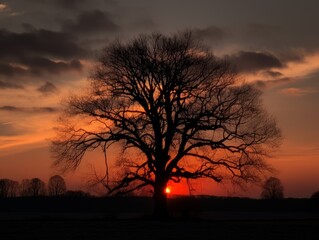 Fototapeta na wymiar A tree silhouette against a sunset sky