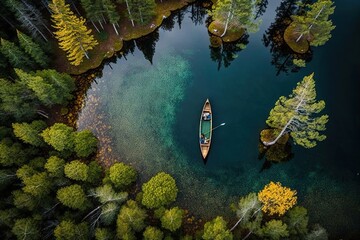 aerial view of canoe algonquin lake park illustration generative ai