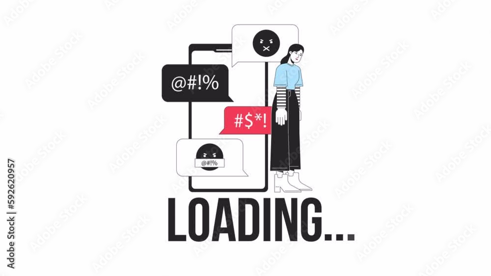 Fototapete cyberbullying loader animation. sad victim receiving messages. flash message 4k video footage. isola