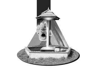 Digital collage with wooden children playground and astronaut. Elements of this image furnished by NASA	