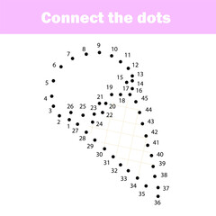 Connect the dots children educational drawing game. Dot to dot by numbers game for kids. Printable worksheet activity for toddlers.