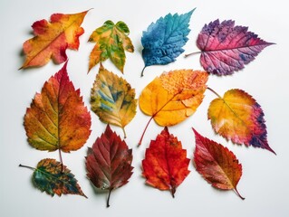Fototapeta premium A collection of colorful leaves on a white background