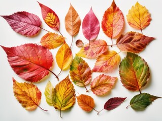 Obraz premium A collection of colorful leaves on a white background