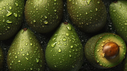 Fresh avocado pattern on a dark background flat lay. Al generated