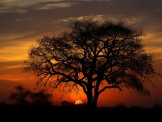 Fototapeta na wymiar A tree silhouette against a sunset sky