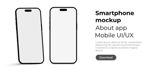 Realistic smartphone mockup on isolated background. Photorealistic smartphone for ui ux presentation. Mobile app user interface mockup with download button. Vector EPS 10