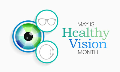 Healthy Vision month is observed every year in May. Taking care of your eyes can be a priority just like eating healthy and physical activity. it can help keep you safe each day. Vector illustration