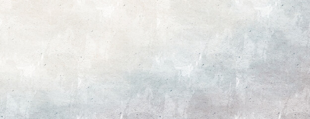 White and grey watercolor texture with irregular stains. Old paper texture. Abstract panoramic background. Ombre effect. 