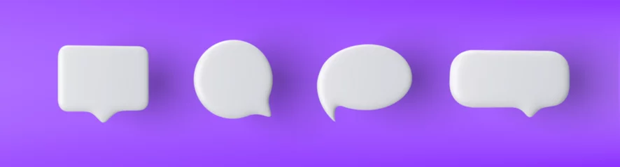 Fotobehang 3D white speech bubble icon set on a purple background. © TanyaFox